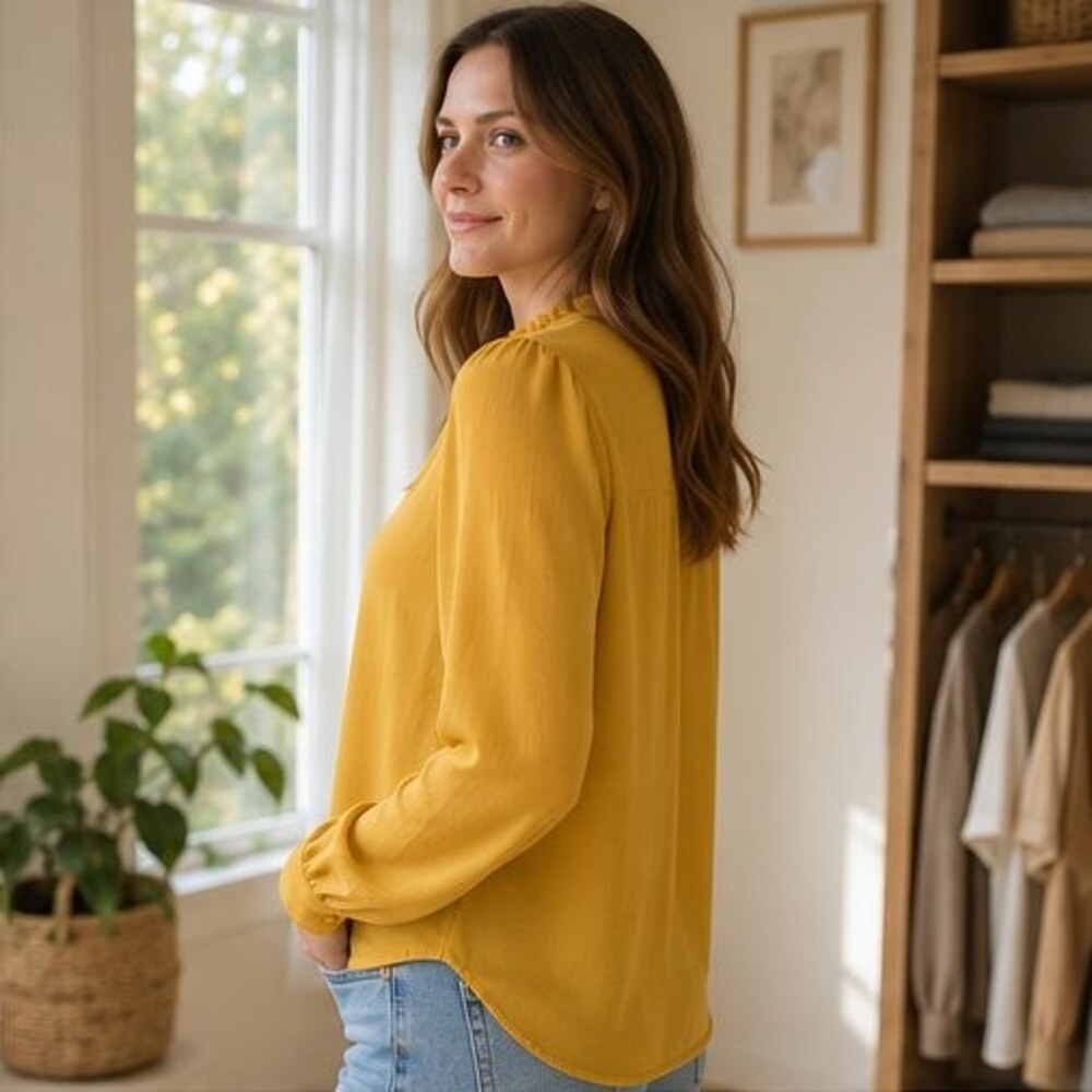 Mustard Ruffle Collar Blouse - Picture 3 of 6